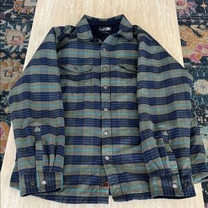 The North Face Olive, Navy & Teal Plaid Shirt Jacket